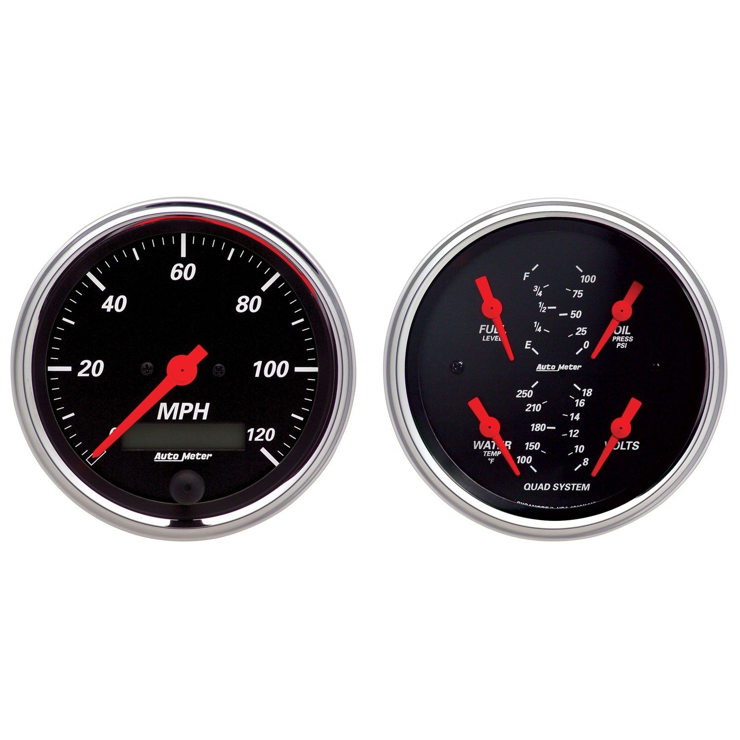 2 PC. GAUGE KIT, 3-3/8 in. QUAD & SPEEDOMETER, 240-33 O, DESIGNER BLACK