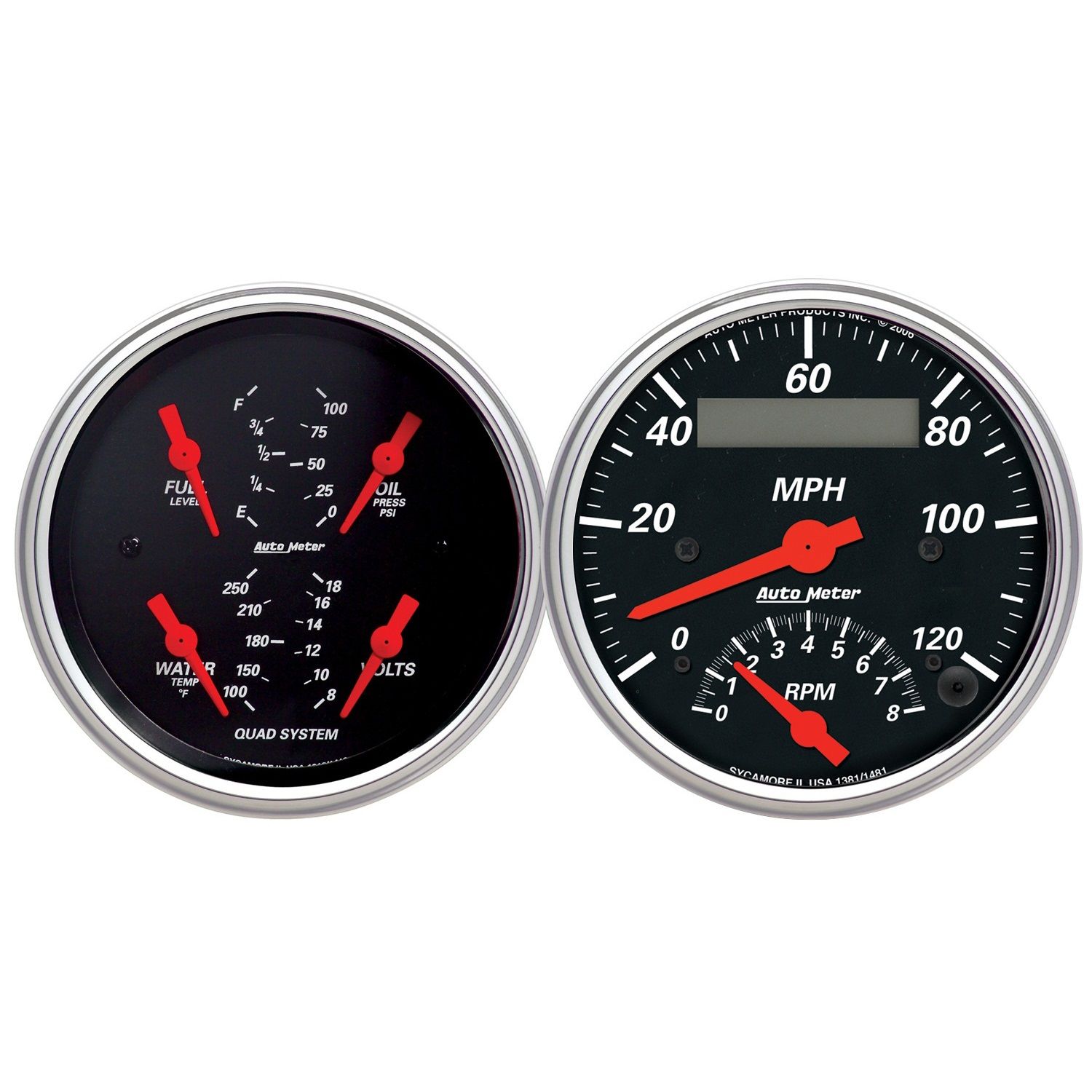 2 PC. GAUGE KIT, 3-3/8 in. QUAD & TACH/SPEEDO, 240-33 O, DESIGNER BLACK