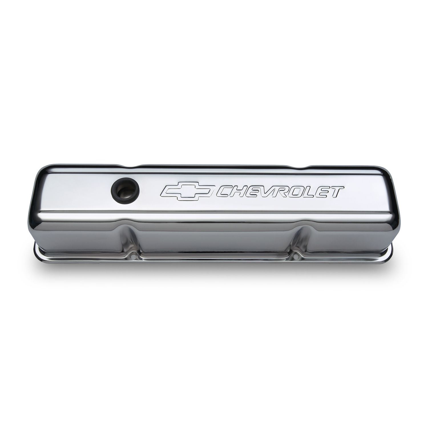 Engine Valve Covers; Stamped Steel; Tall; Chrome; w/ Bowtie Logo; Fits SB Chevy
