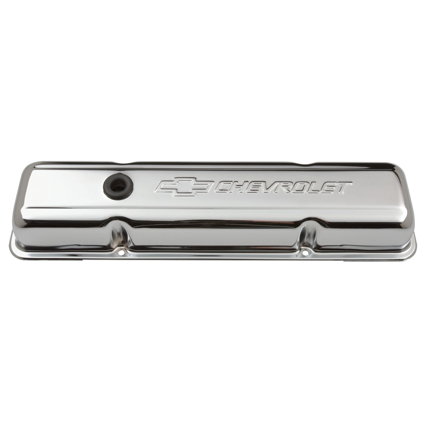 Engine Valve Covers; Stamped Steel; Short; Chrome; w/ Bowtie Logo; Fits SB Chevy