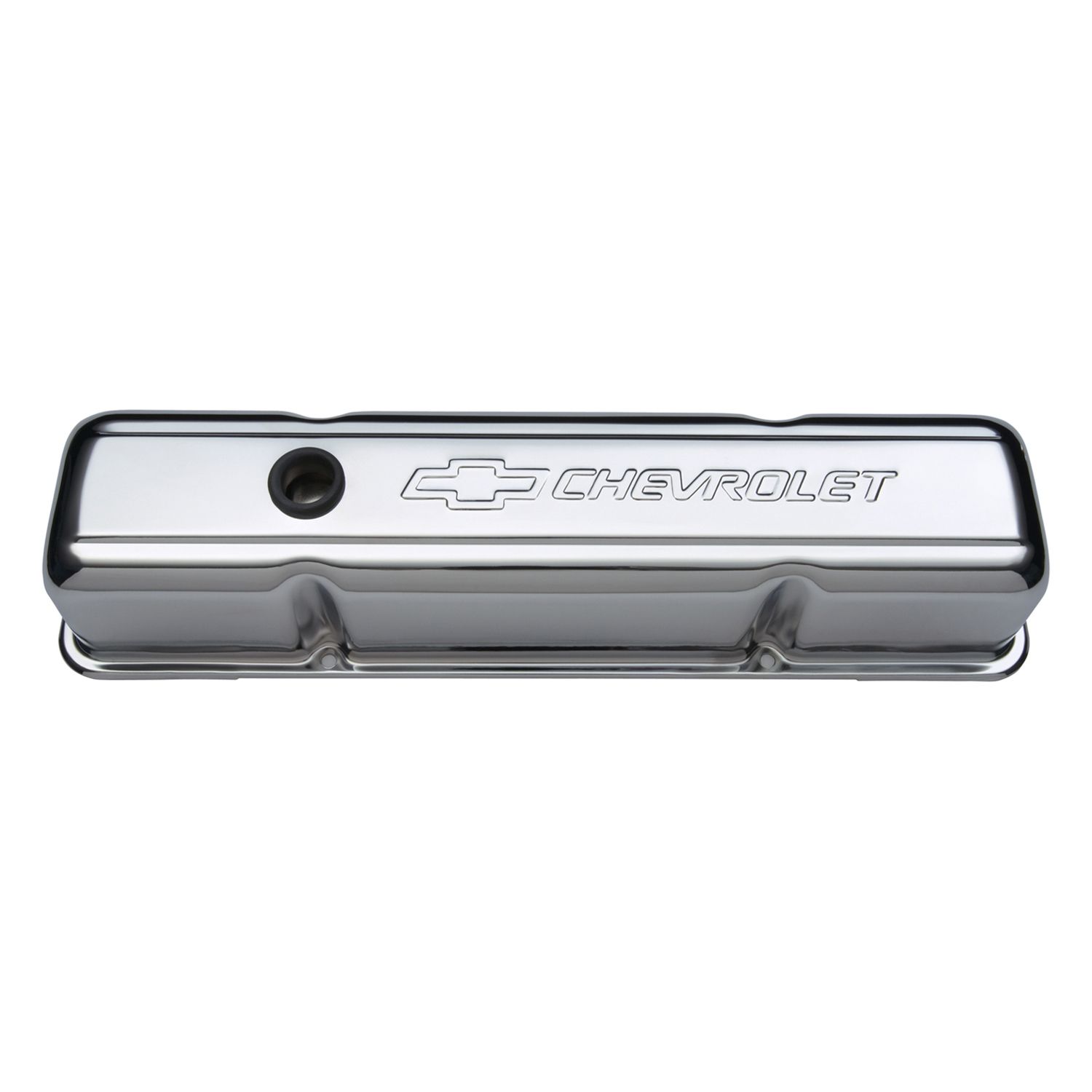 Engine Valve Covers; Stamped Steel; Tall; Chrome; w/ Bowtie Logo; Fits SB Chevy