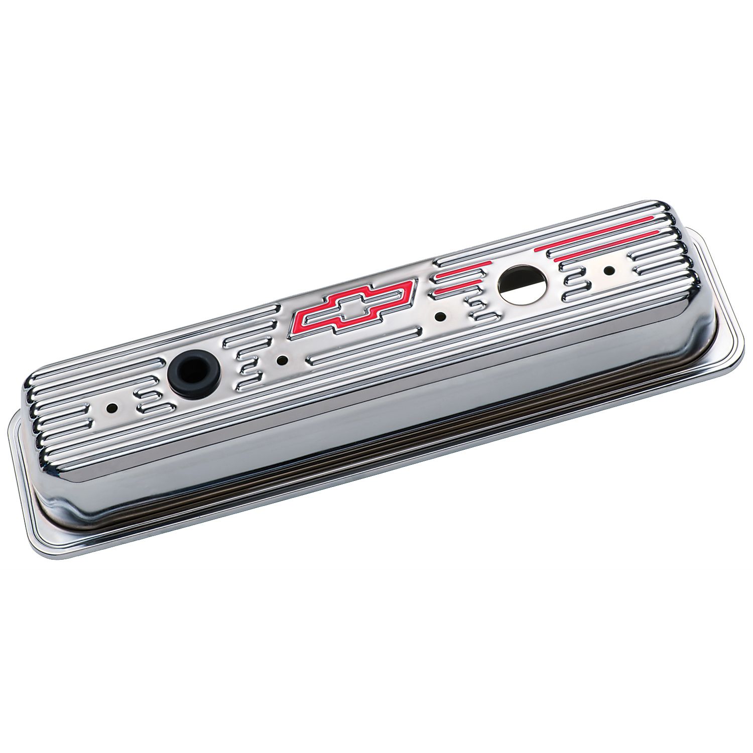 Engine Valve Covers; Center Bolt Style; Steel; Chrome w/Bowtie Logo; SB Chevy