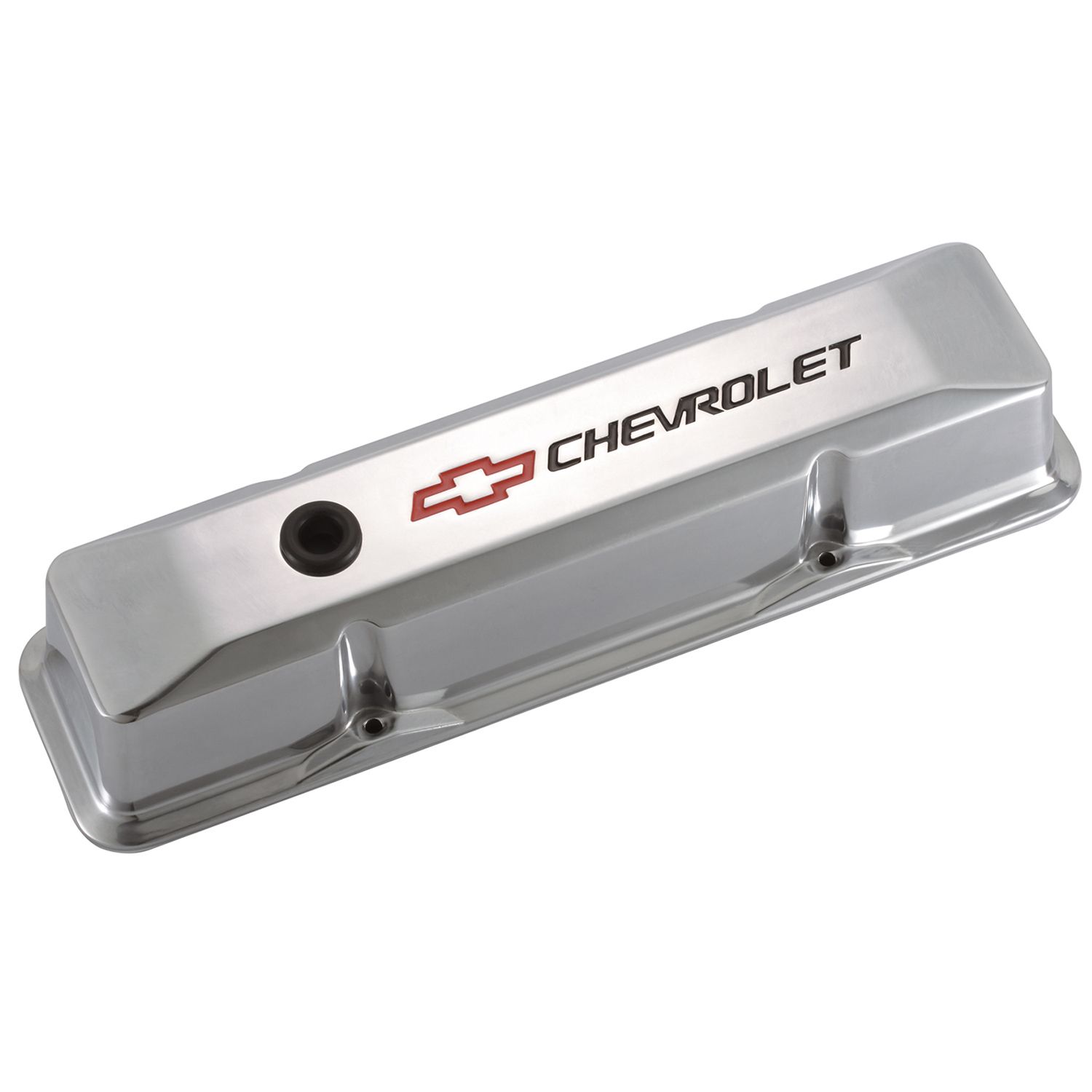 Engine Valve Covers; Tall Style; Die Cast; Polished with Bowtie Logo; SB Chevy