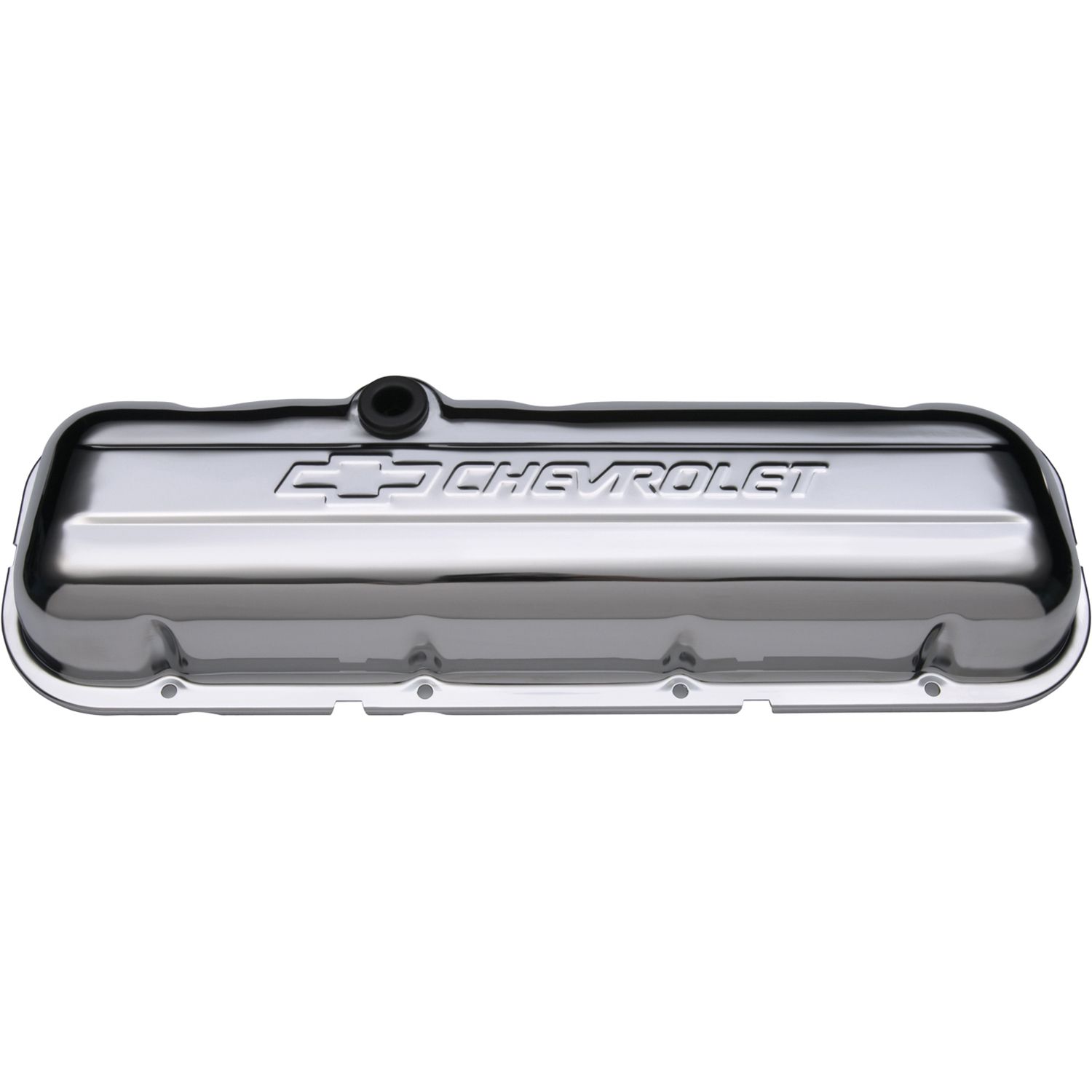 Engine Valve Covers; Stamped Steel; Short; Chrome; w/ Bowtie Logo; Fits BB Chevy