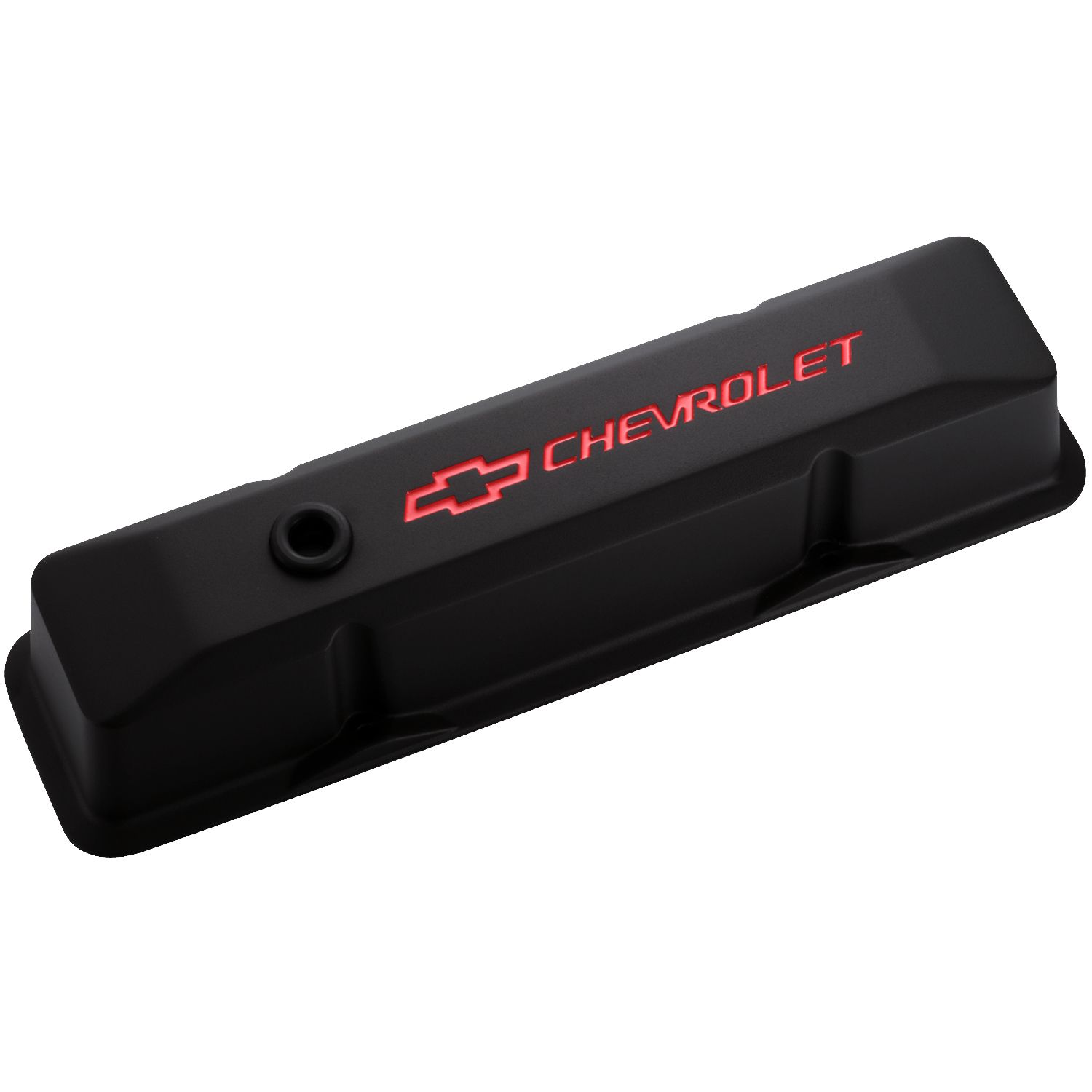 Engine Valve Covers; Tall Style; Die Cast; Black with Bowtie Logo; Fits SB Chevy