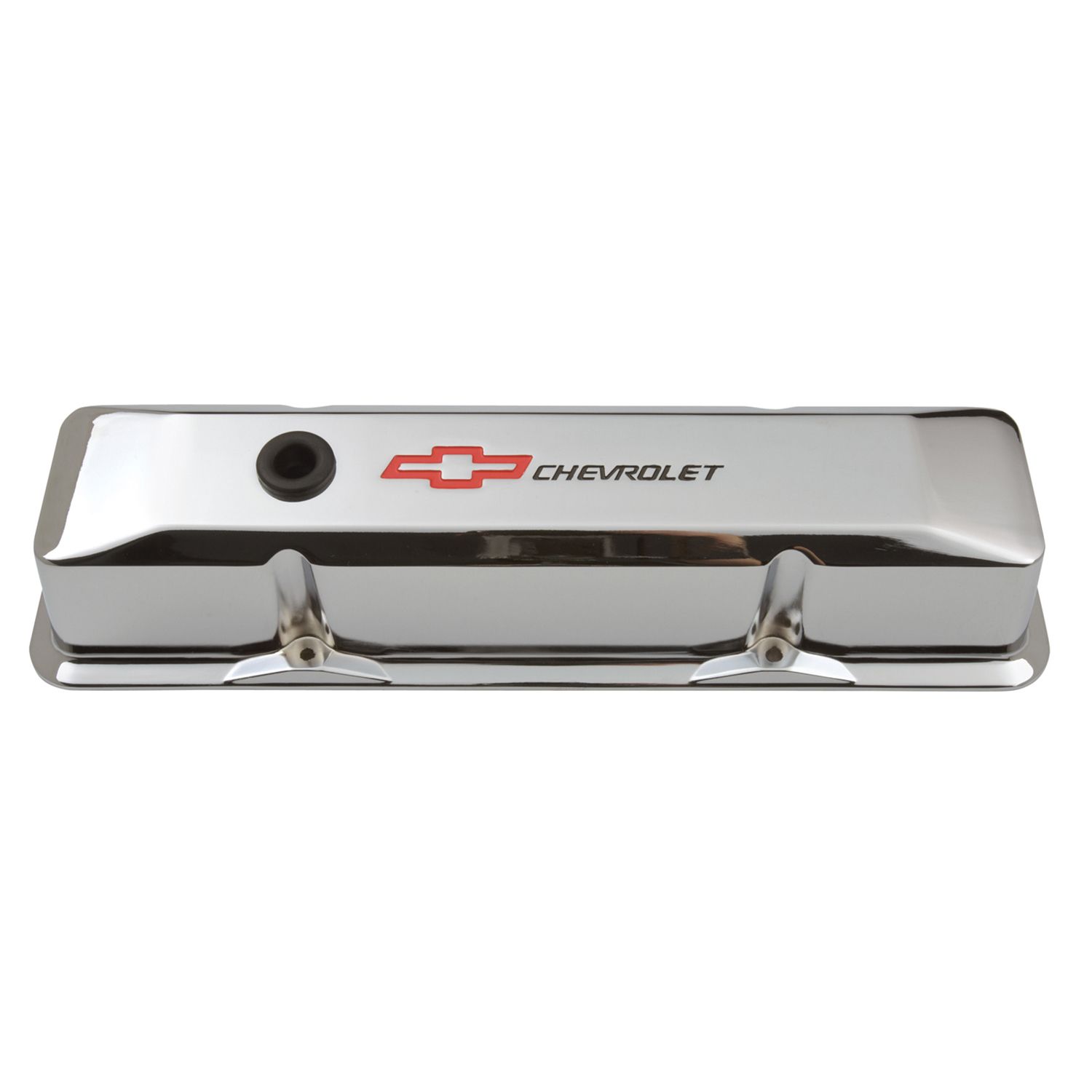 Engine Valve Covers; Tall Style; Die Cast; Chrome with Bowtie Logo; For SB Chevy