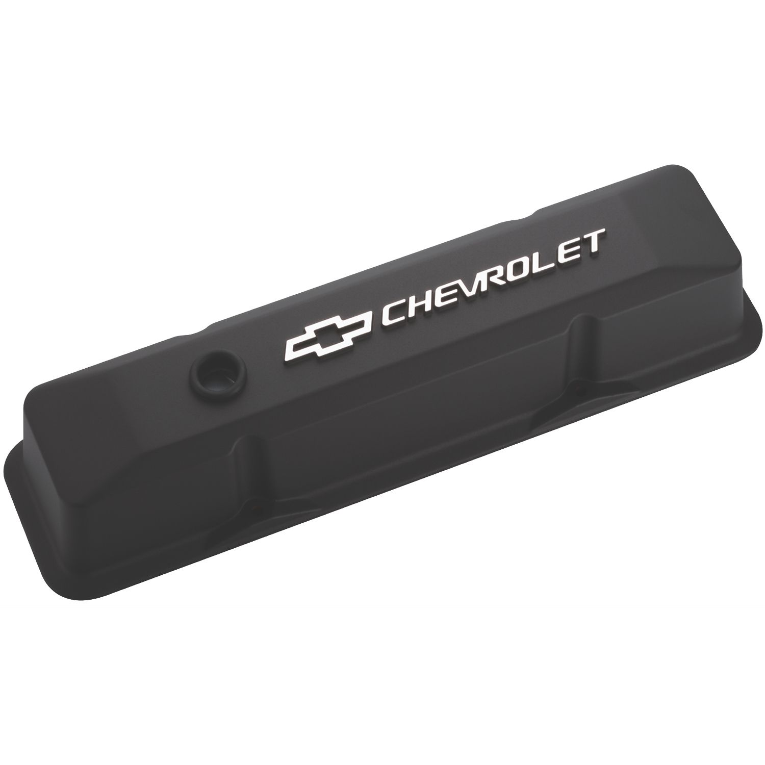 Engine Valve Covers; Tall Style; Die Cast; Black w Milled Bowtie Logo; SB Chevy
