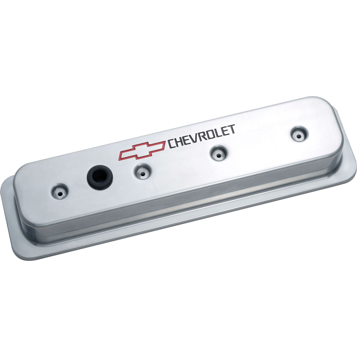 Engine Valve Covers; Center Bolt Style; Die Cast; Polish w/Bowtie Logo; SB Chevy