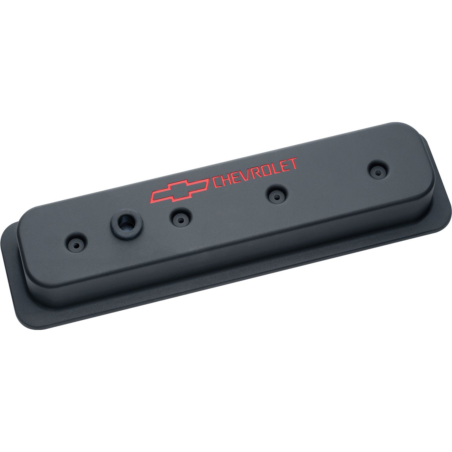Engine Valve Covers; Center Bolt Style; Die Cast; Black w/ Bowtie Logo; SB Chevy