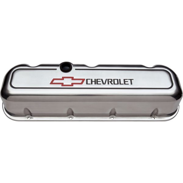 Engine Valve Covers; Tall Style; Die Cast; Polished with Bowtie Logo; BB Chevy