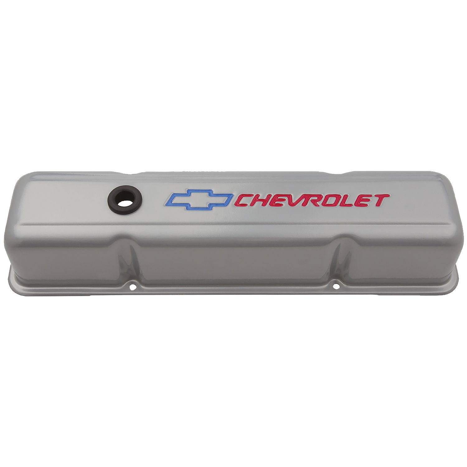 Engine Valve Covers; Tall Style; Steel; Gray with Bowtie Logo; For SB Chevy