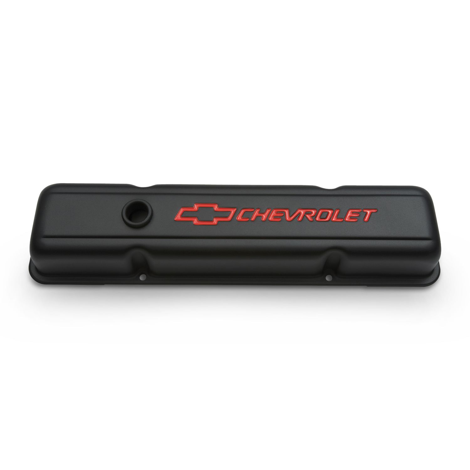 Engine Valve Covers; Stamped Steel; Short; Black; w/ Bowtie Logo; Fits SB Chevy