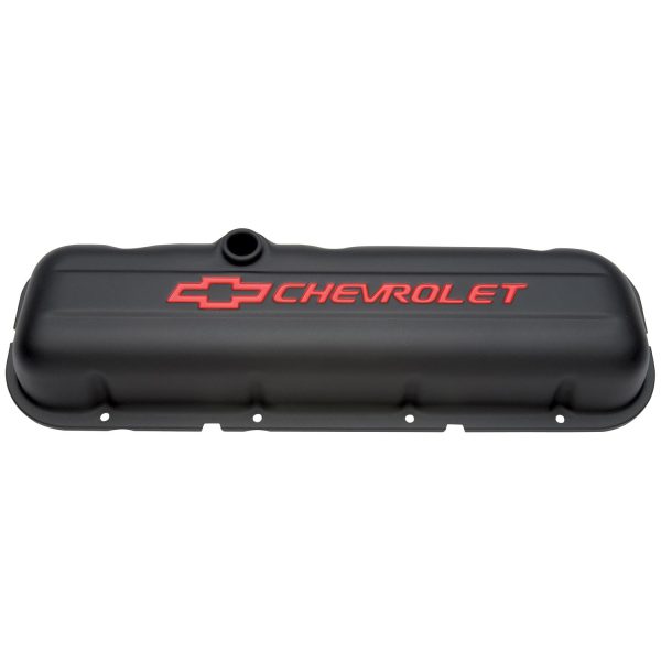 Engine Valve Covers; Stamped Steel; Short; Black; w/ Bowtie Logo; Fits BB Chevy