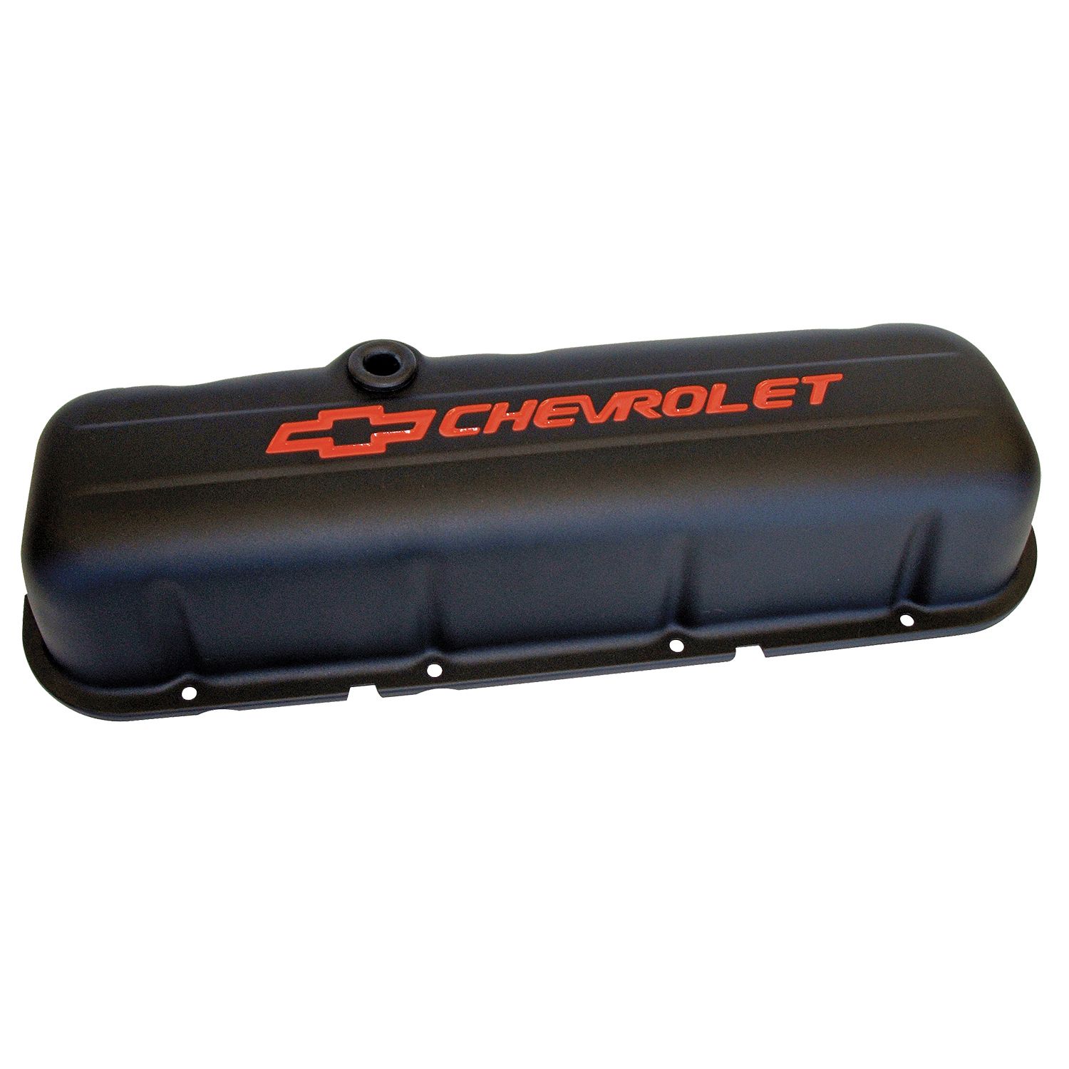 Engine Valve Covers; Stamped Steel; Tall; Black; w/ Bowtie Logo; Fits BB Chevy