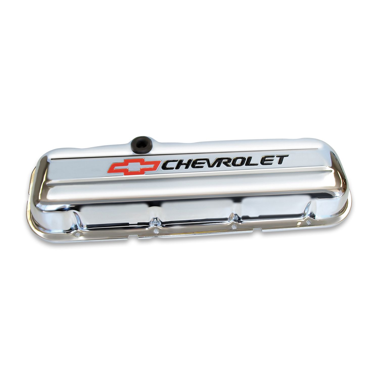 Engine Valve Covers; Stamped Steel; Short; Chrome; w/ Bowtie Logo; Fits BB Chevy