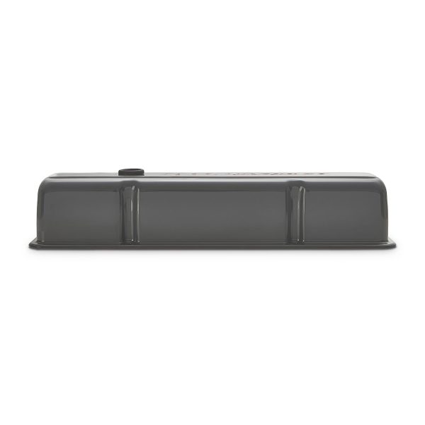 Engine Valve Covers; Stamped Steel; Tall; Shark Gray; Bowtie Logo; Fits SB Chevy