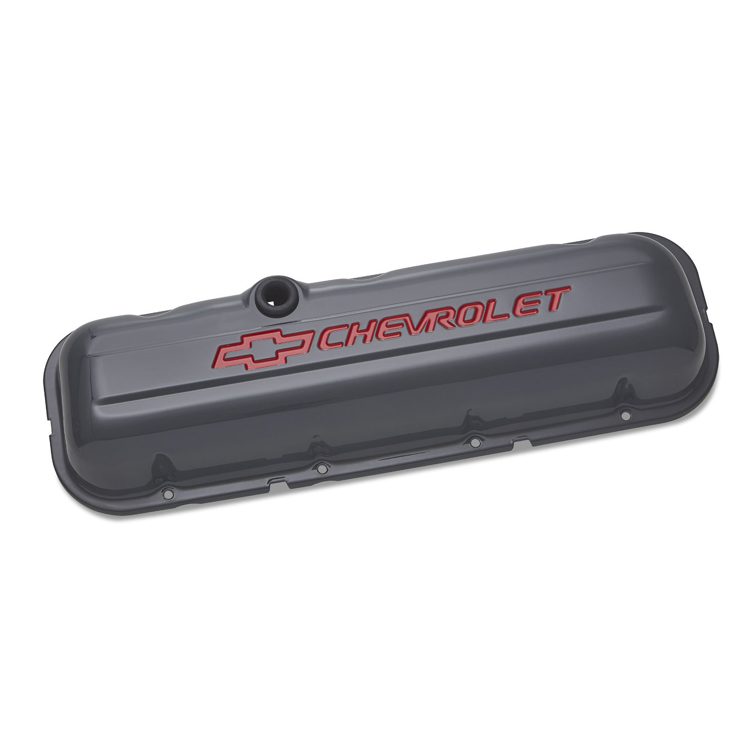 Engine Valve Covers; Stamped Steel; Stock; Shark Gray; w/ Bowtie Logo; BB Chevy