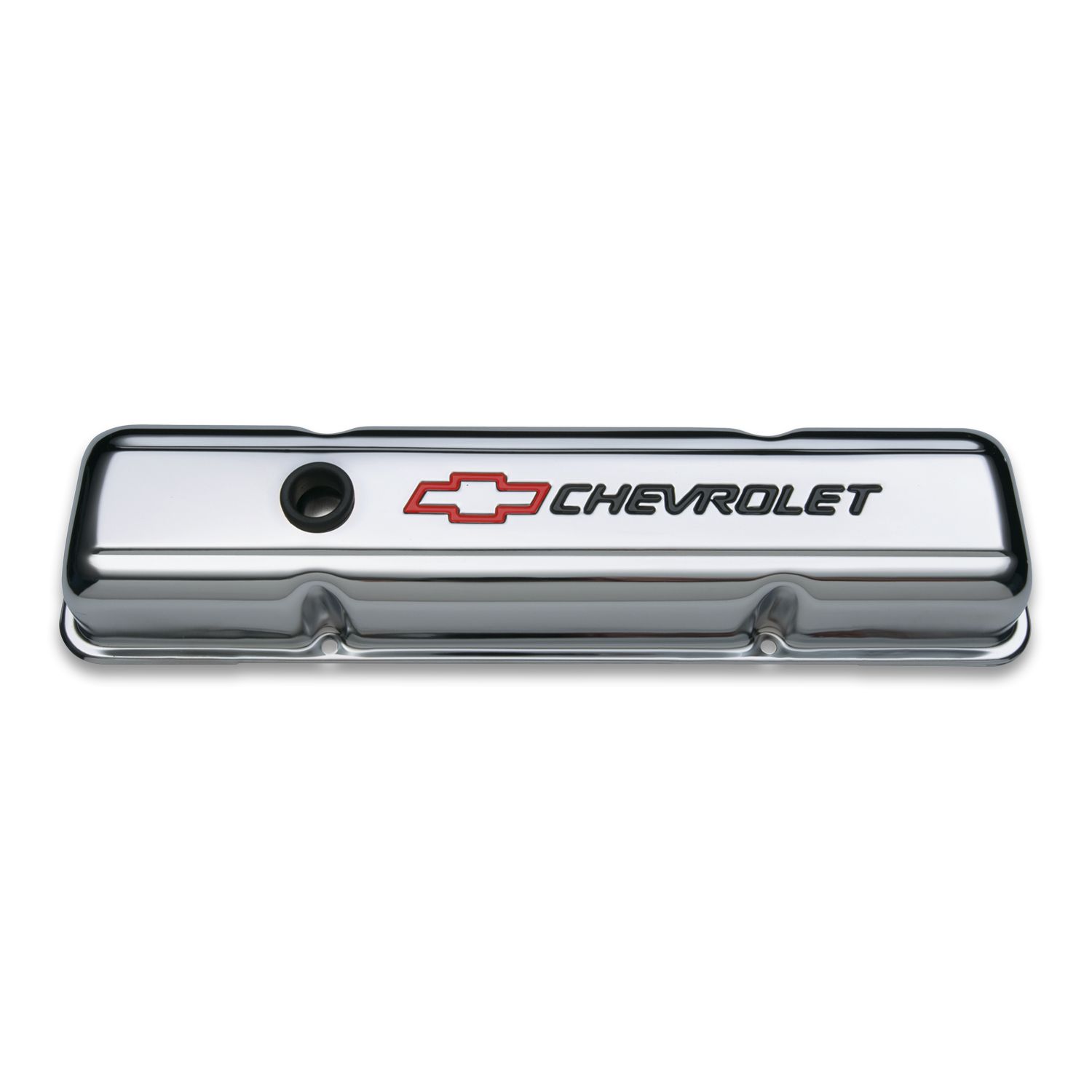 Engine Valve Covers; Stamped Steel; Short; Chrome; w/ Bowtie Logo; Fits SB Chevy