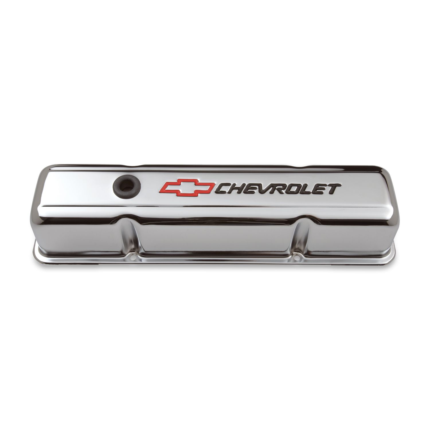 Engine Valve Covers; Stamped Steel; Tall; Chrome; w/ Bowtie Logo; Fits SB Chevy