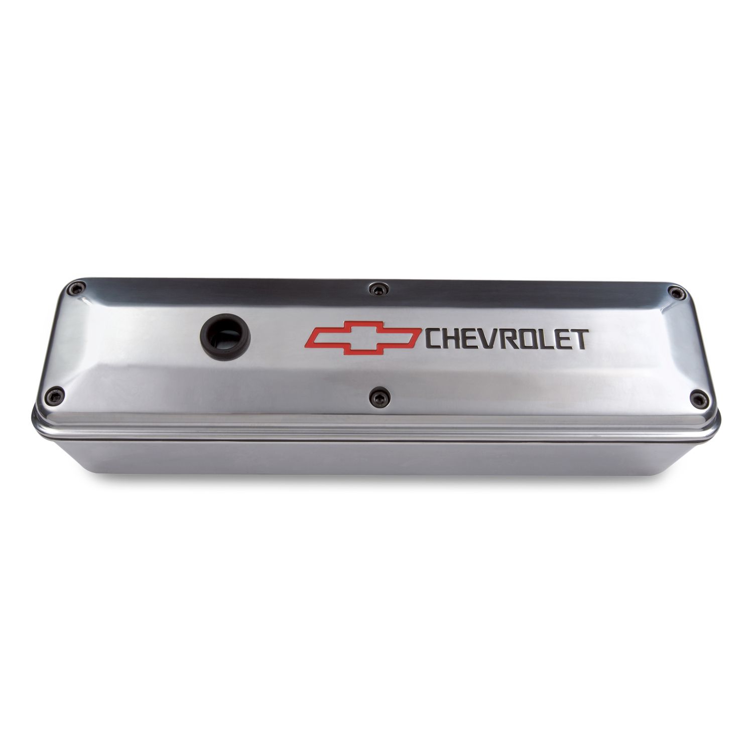 Engine Valve Cover; 2-Piece Tall Style; Die Cast; Polish w/Bowtie Logo; SB Chevy