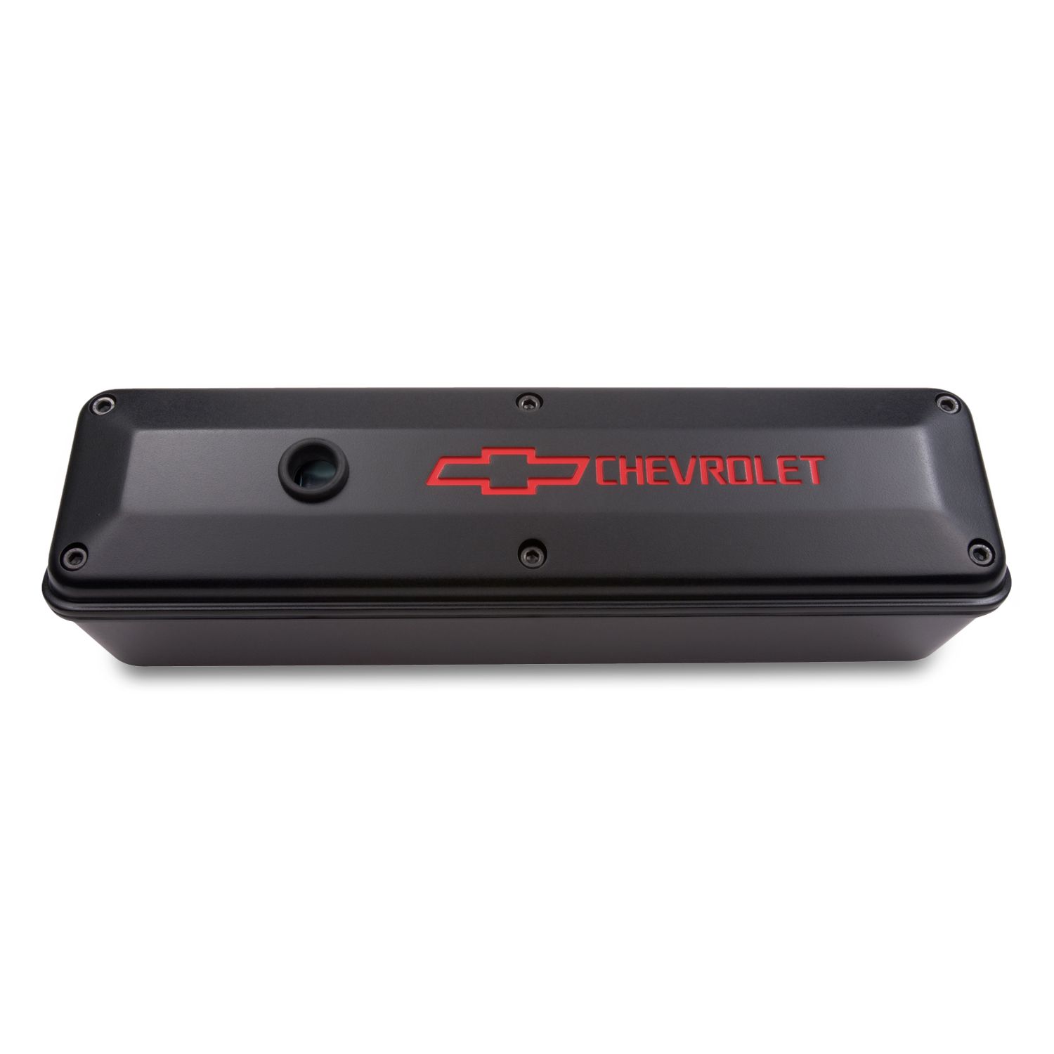 Engine Valve Cover; 2-Piece Tall Style; Die Cast; Black w/Bowtie Logo; SB Chevy