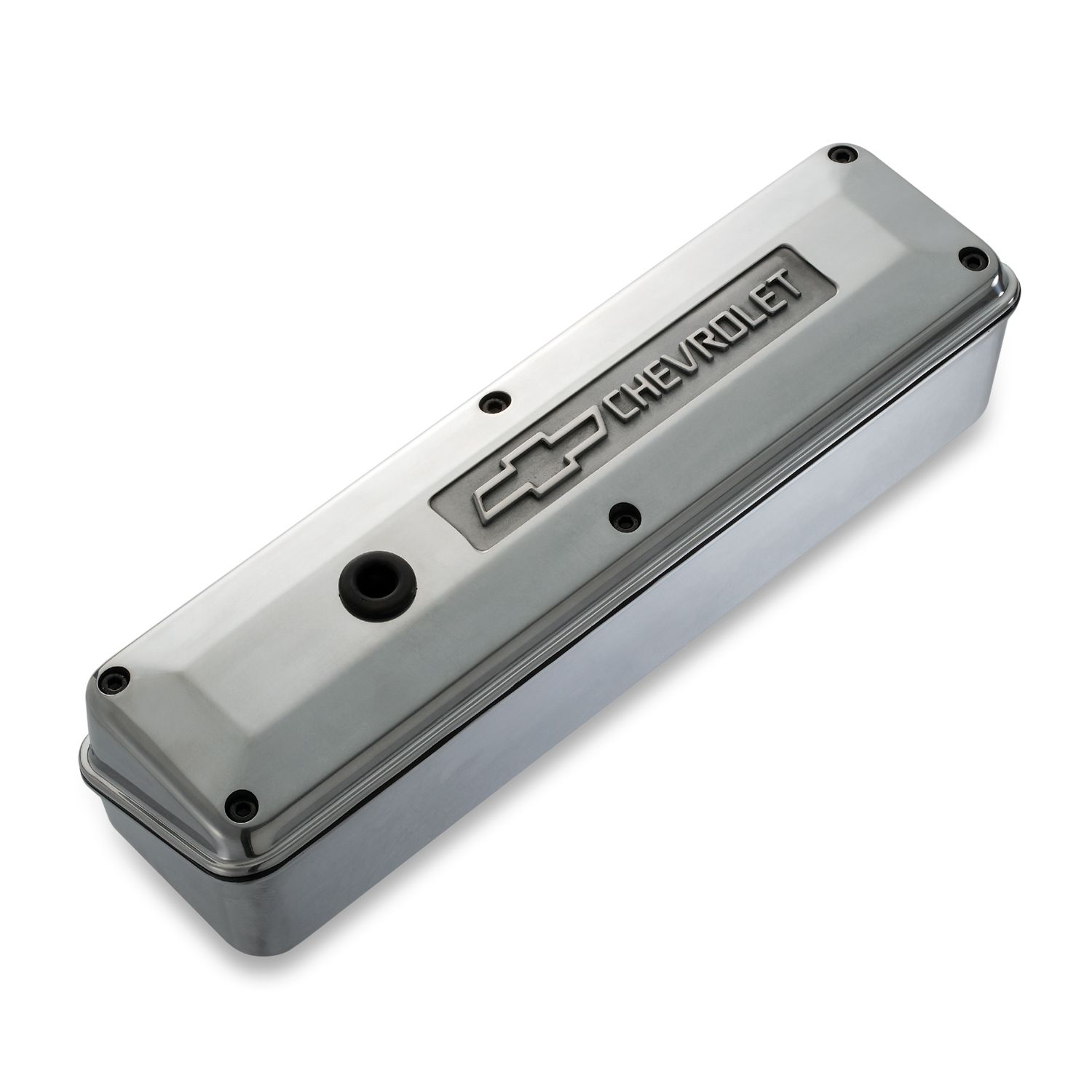 Engine Valve Cover; 2-Piece Tall Style; Die Cast; Polish w/Bowtie Logo; SB Chevy
