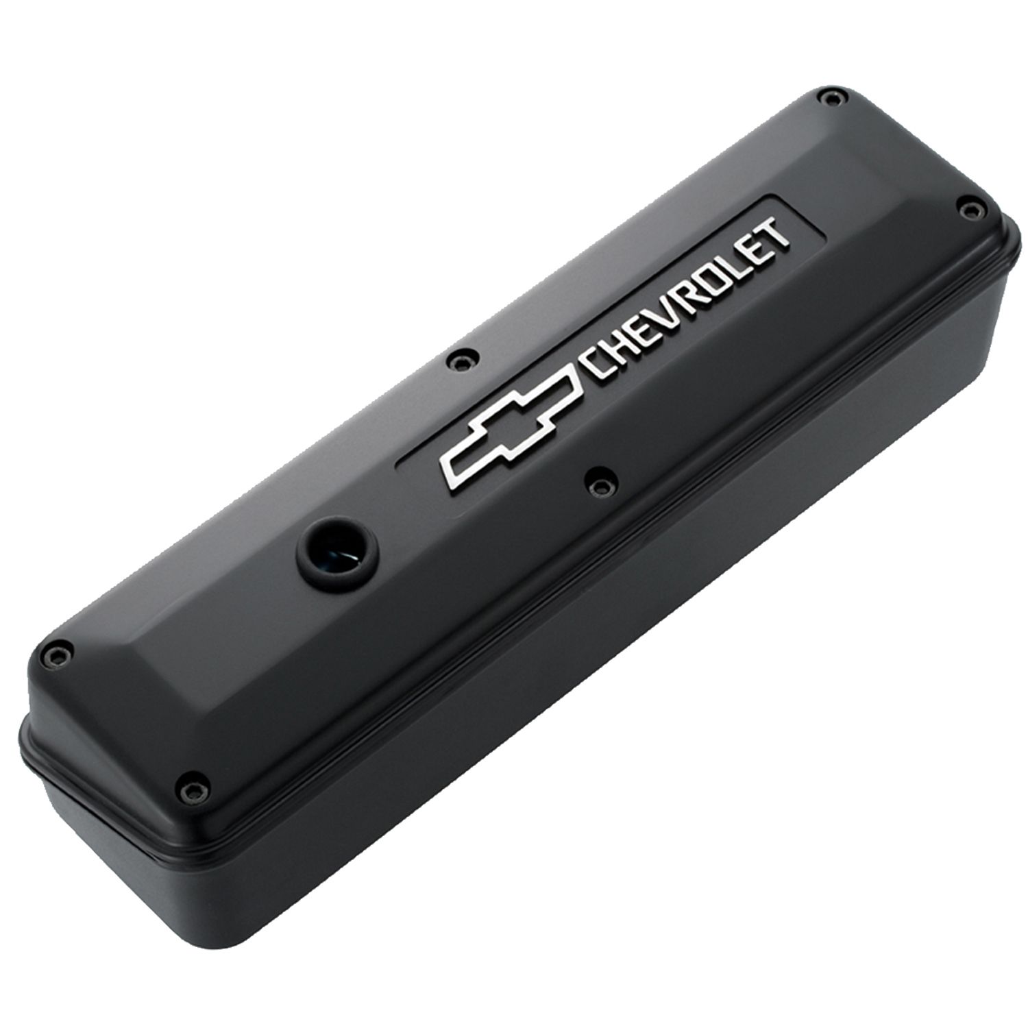 Engine Valve Cover; 2-Piece Tall Style; Die Cast; Black w/Bowtie Logo; SB Chevy