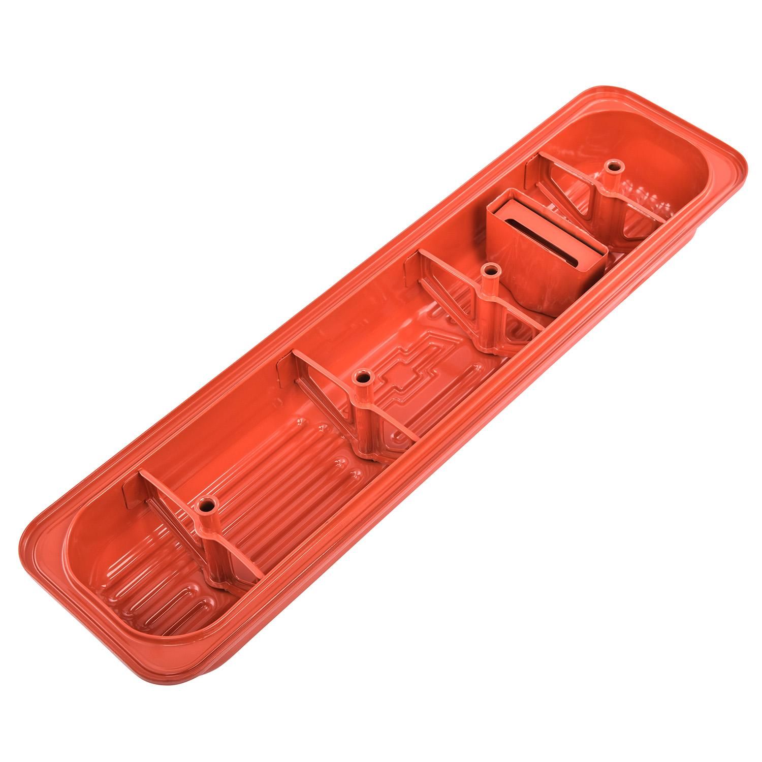 Engine Valve Covers; Center Bolt; Steel; Chevy Orange w/ Bowtie Logo; SB Chevy