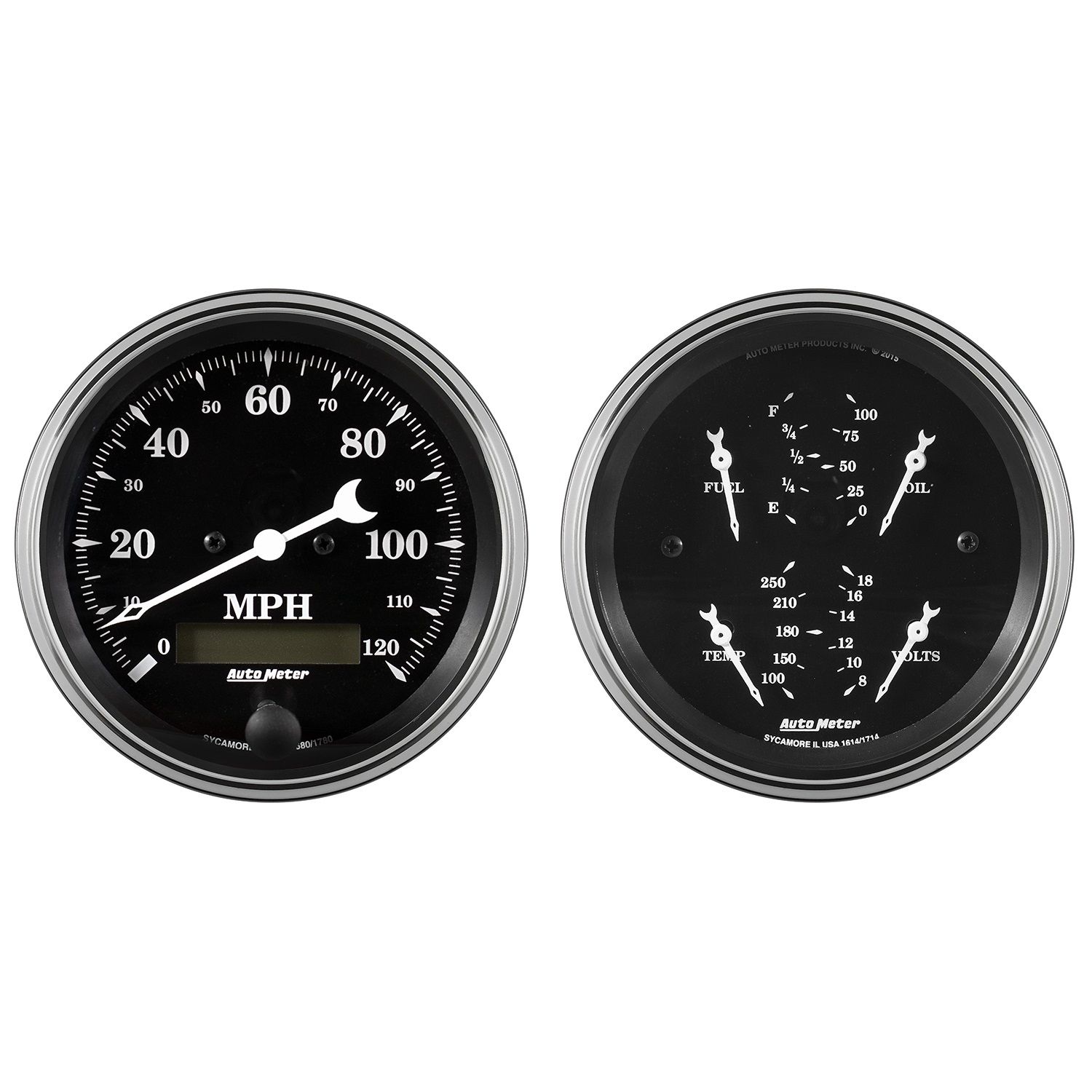 2 PC. GAUGE KIT, 3-3/8 in. QUAD & SPEEDOMETER, 240-33 O, OLD TYME BLACK