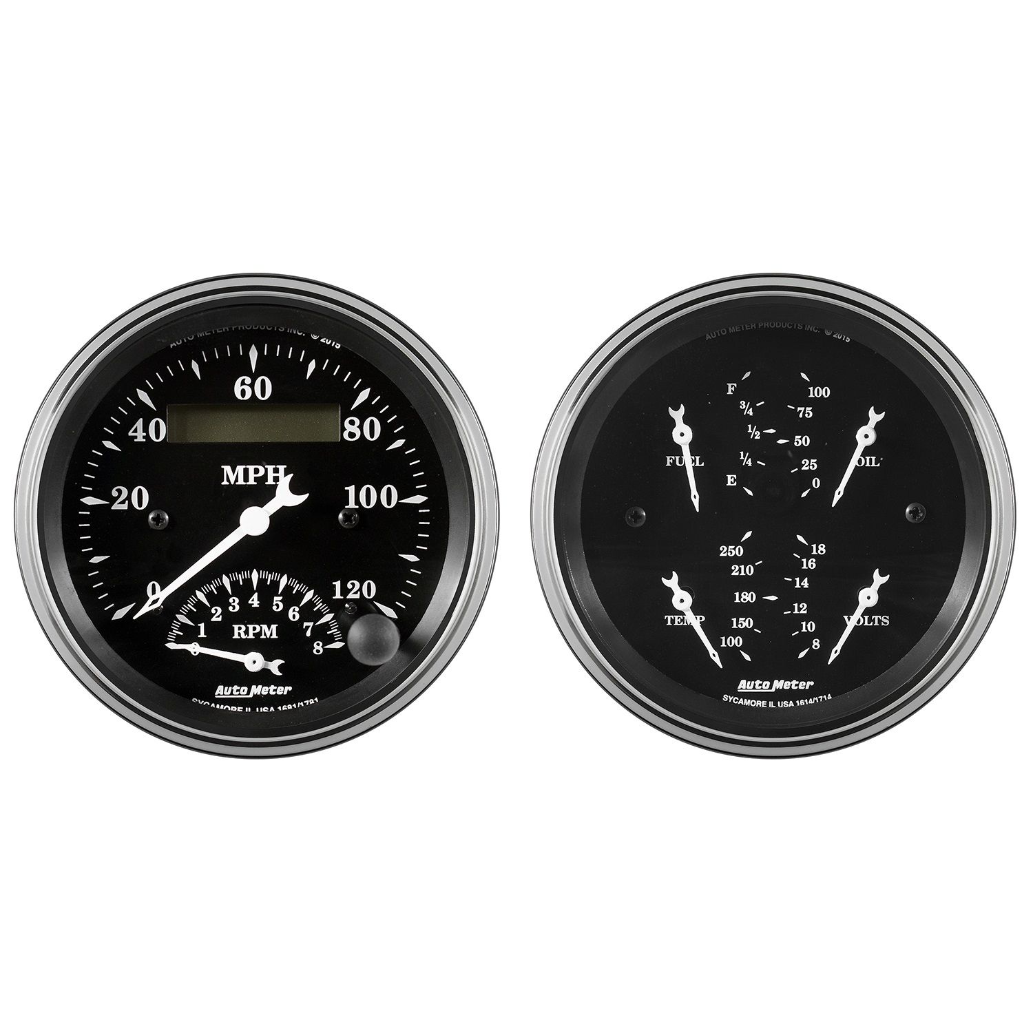 2 PC. GAUGE KIT, 3-3/8 in. QUAD & TACH/SPEEDO, 240-33 O, OLD TYME BLACK