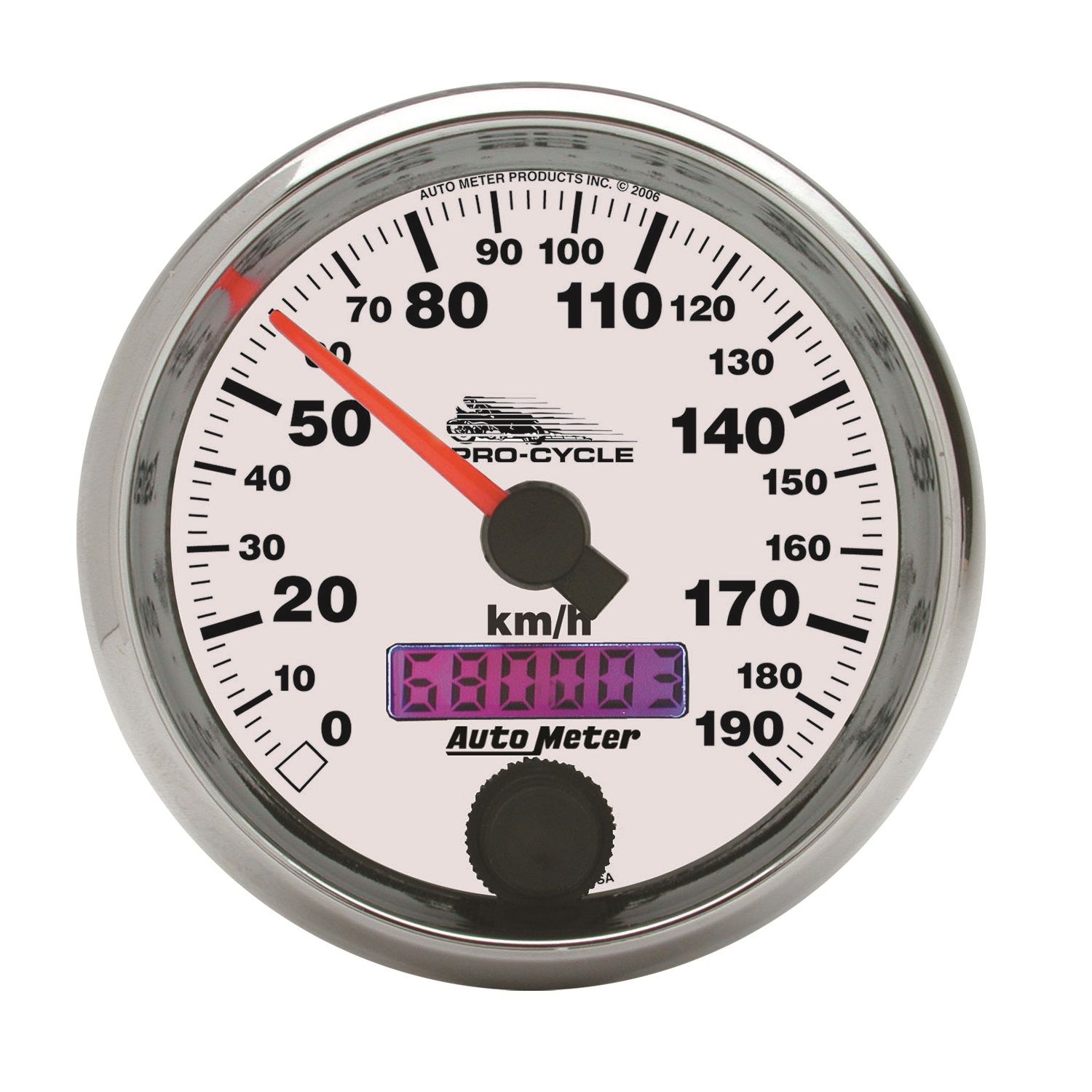2-5/8 in. SPEEDOMETER, 0-190 KPH, WHITE, PRO-CYCLE
