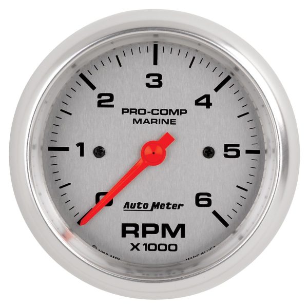 3-3/8 in. IN-DASH TACHOMETER, 0-6,000 RPM, MARINE SILVER ULTRA-LITE