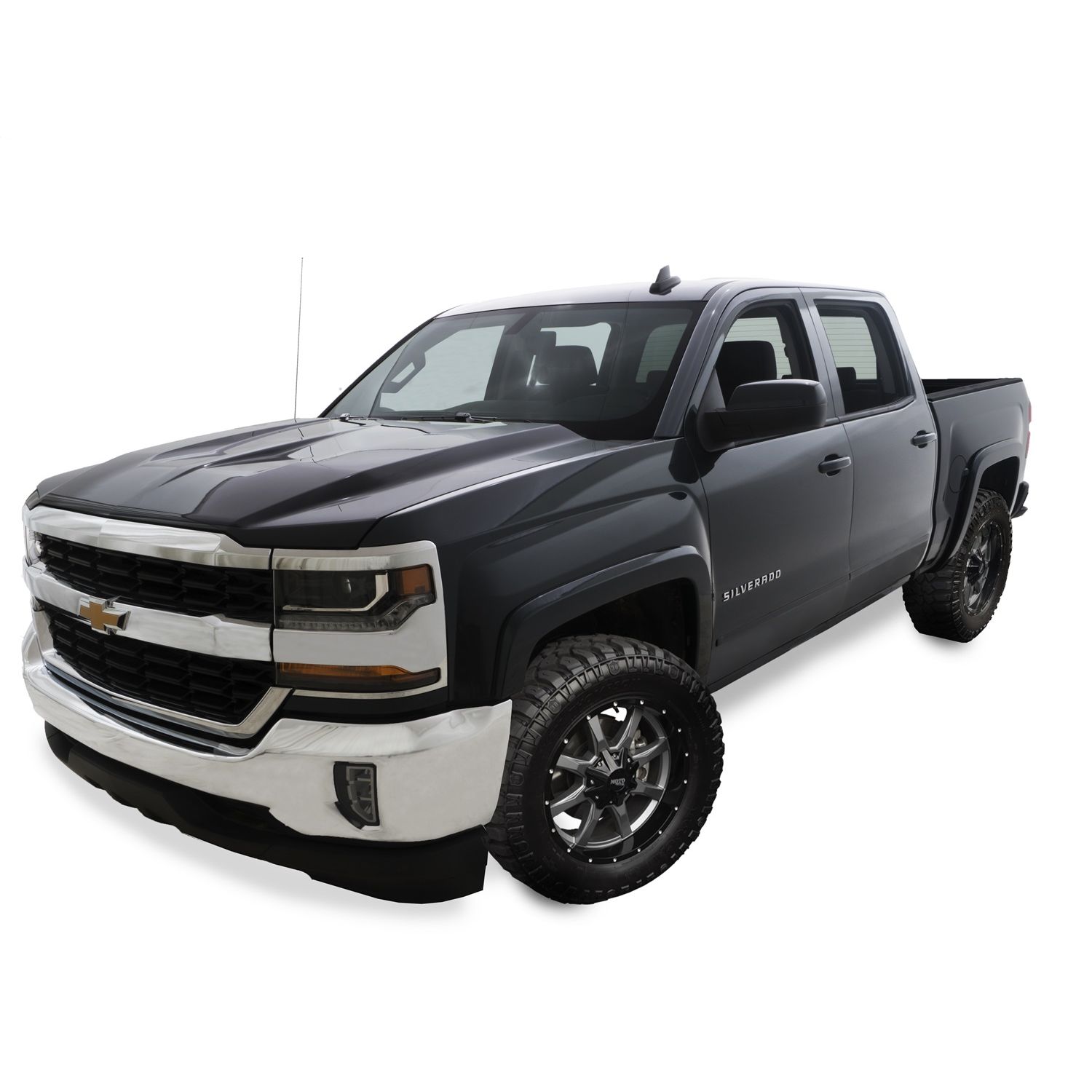 Bushwacker 40956-84 OE Style Color Matched Graphite Metallic 4-Piece Fender Flare Set for 2016-2018 Chevrolet Silverado 1500, 2017-2019 Chevrolet Silverado 2500 HD/3500 HD (Excludes Dually)
