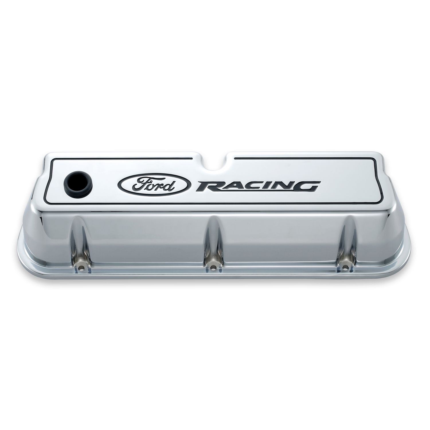 Engine Valve Covers; Tall Style; Die Cast; Chrome with Ford Logo; For SB Ford