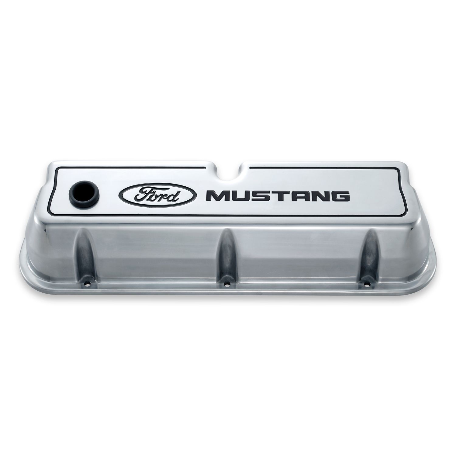 Engine Valve Covers; Tall Style; Die Cast; Polished with Mustang Logo; SB Ford