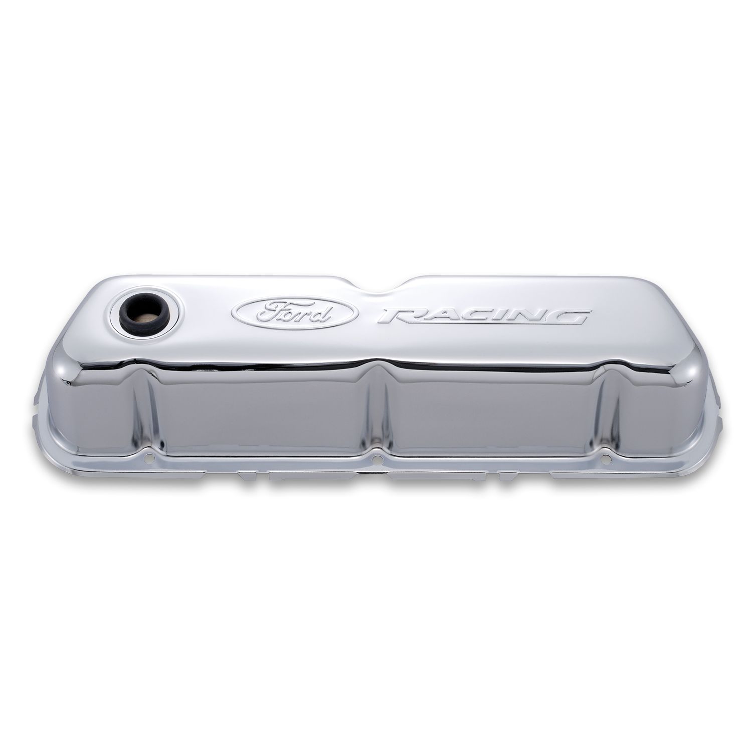 Engine Valve Covers; Tall Style; Steel; Chrome with Ford Logo; For SB Ford