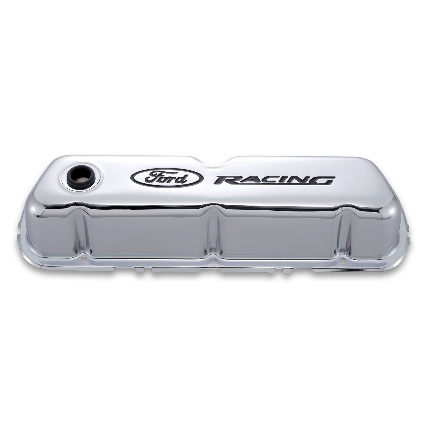 Engine Valve Covers; Tall Style; Steel; Chrome with Ford Logo; For SB Ford