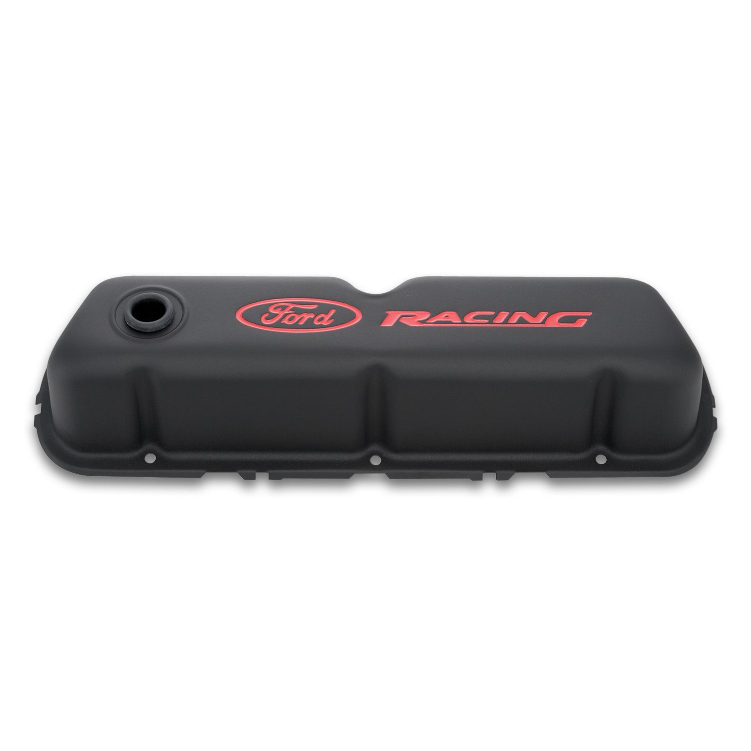 Engine Valve Covers; Tall Style; Steel; Black with Ford Logo; For SB Ford