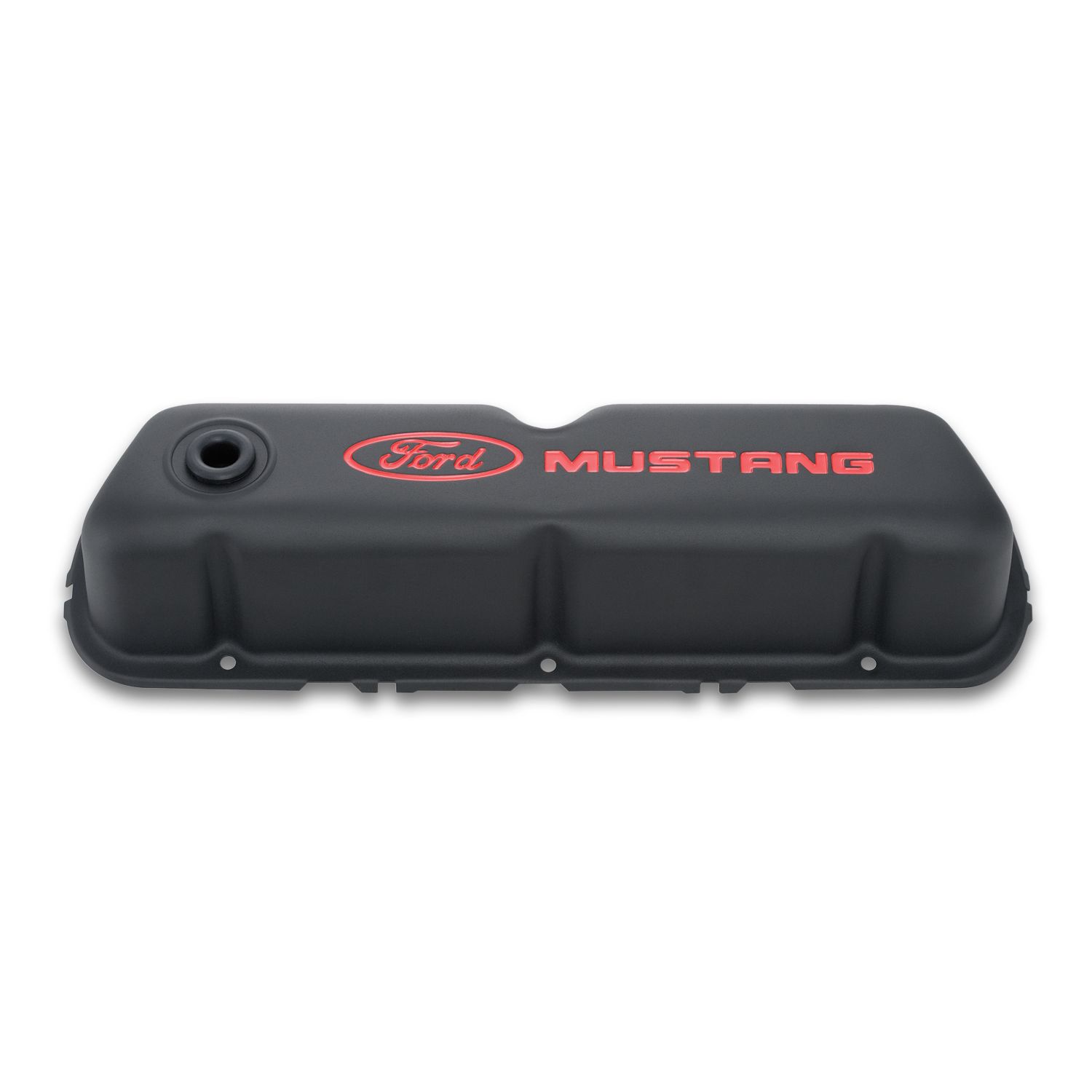 Engine Valve Covers; Tall Style; Steel; Black with Mustang Logo; For SB Ford