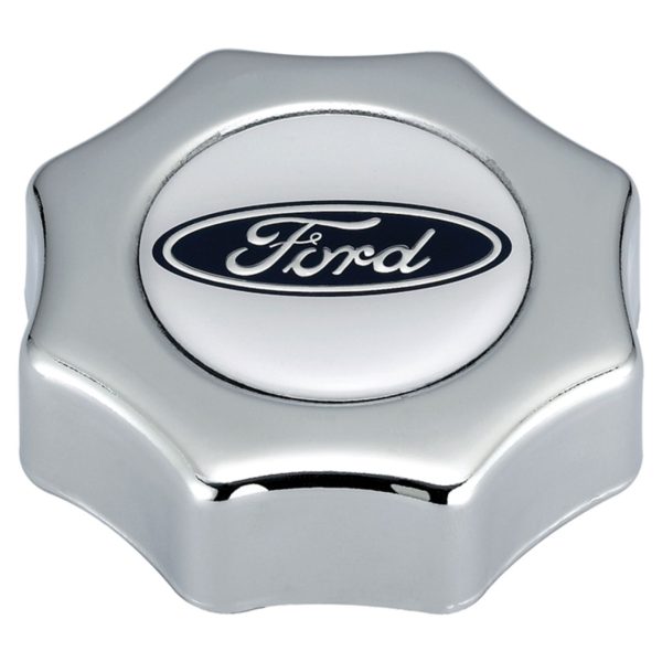 Engine Oil Filler Cap; Screw-In Type; Blue Oval Ford Logo; Chrome