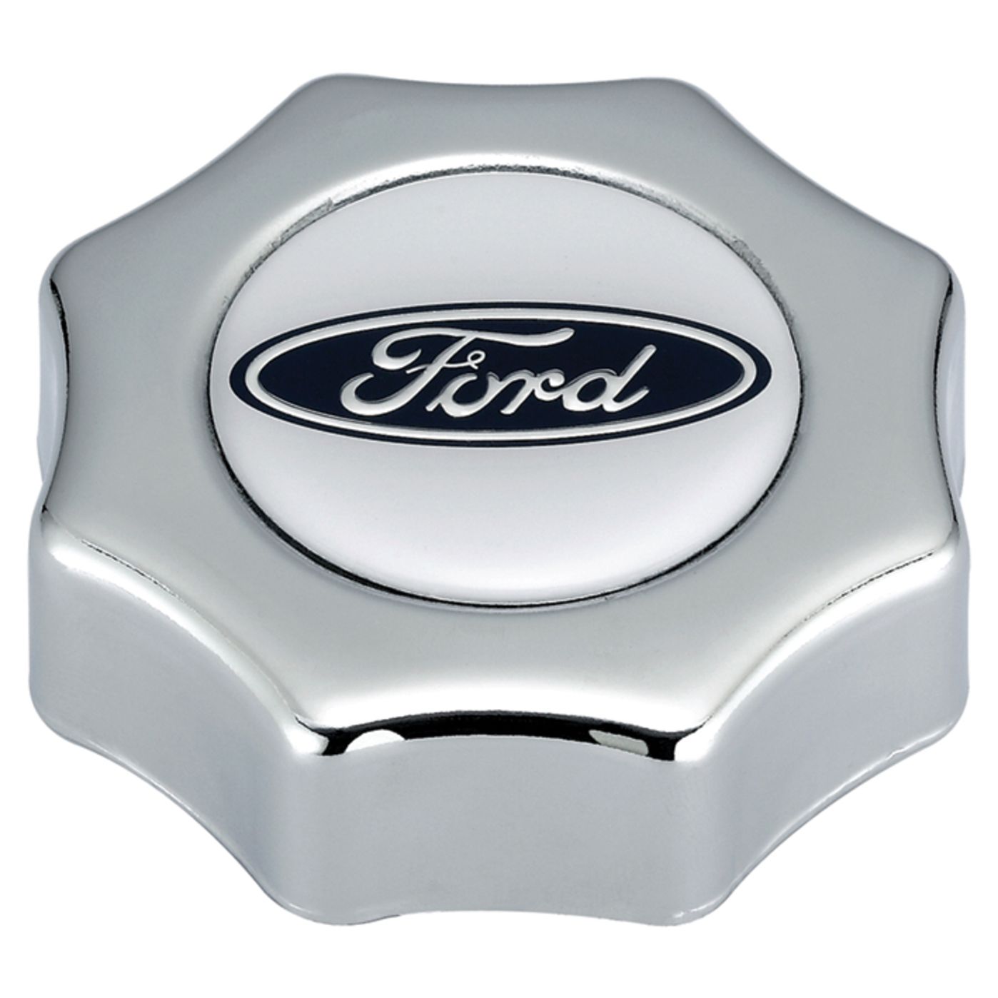 Engine Oil Filler Cap; Screw-In Type; Blue Oval Ford Logo; Chrome