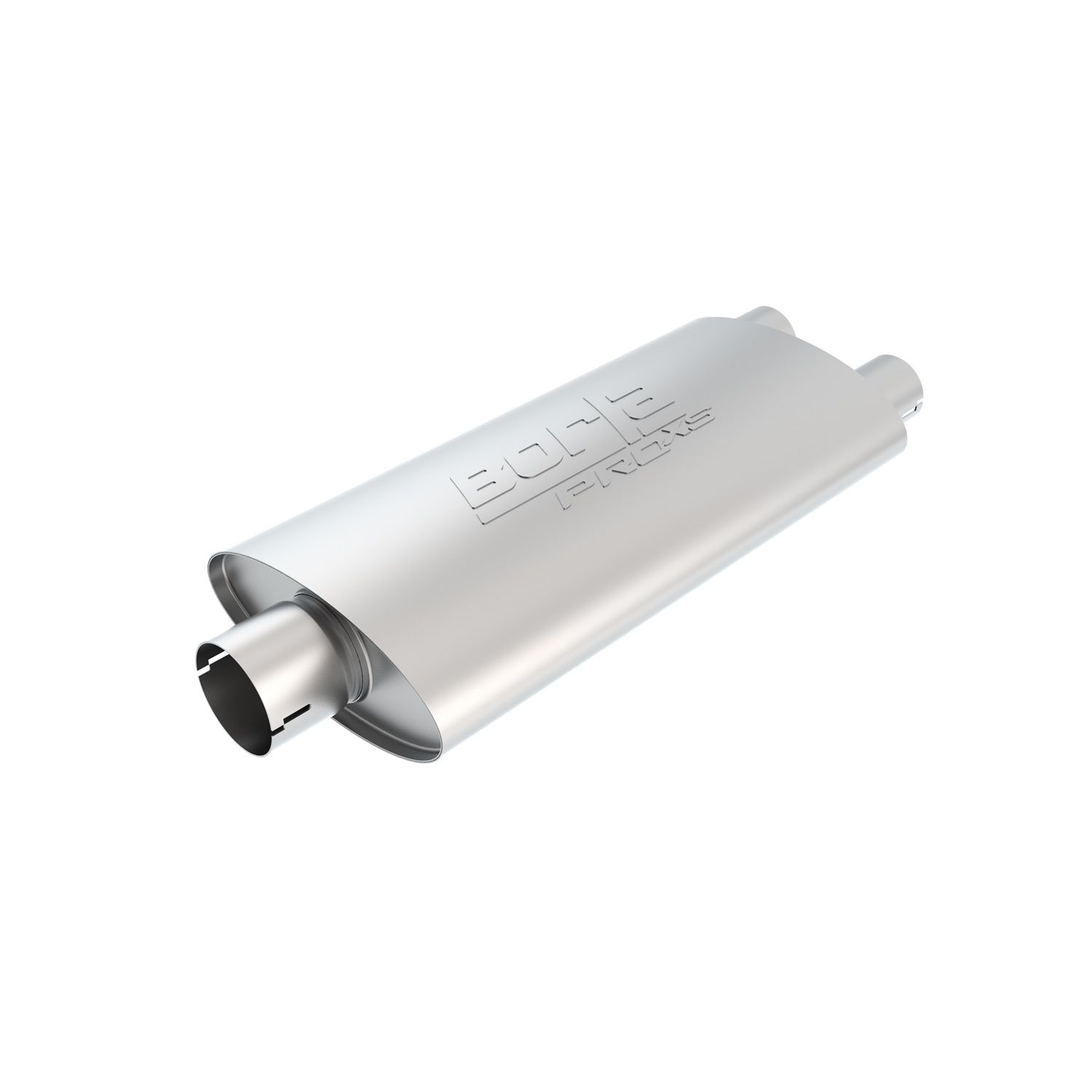 ProXS Muffler? 3in Center Inlet/ 2.5in Dual Outlet 4in x 9.5in Oval x 19in Long Body Notched Necks