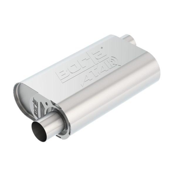 CrateMuffler? Muffler Chevrolet Small Block 283/ 327/ 350 CID V8 Stock Output 2.25in Offset Inlet/ 2.25in Offset Outlet ATAK?
