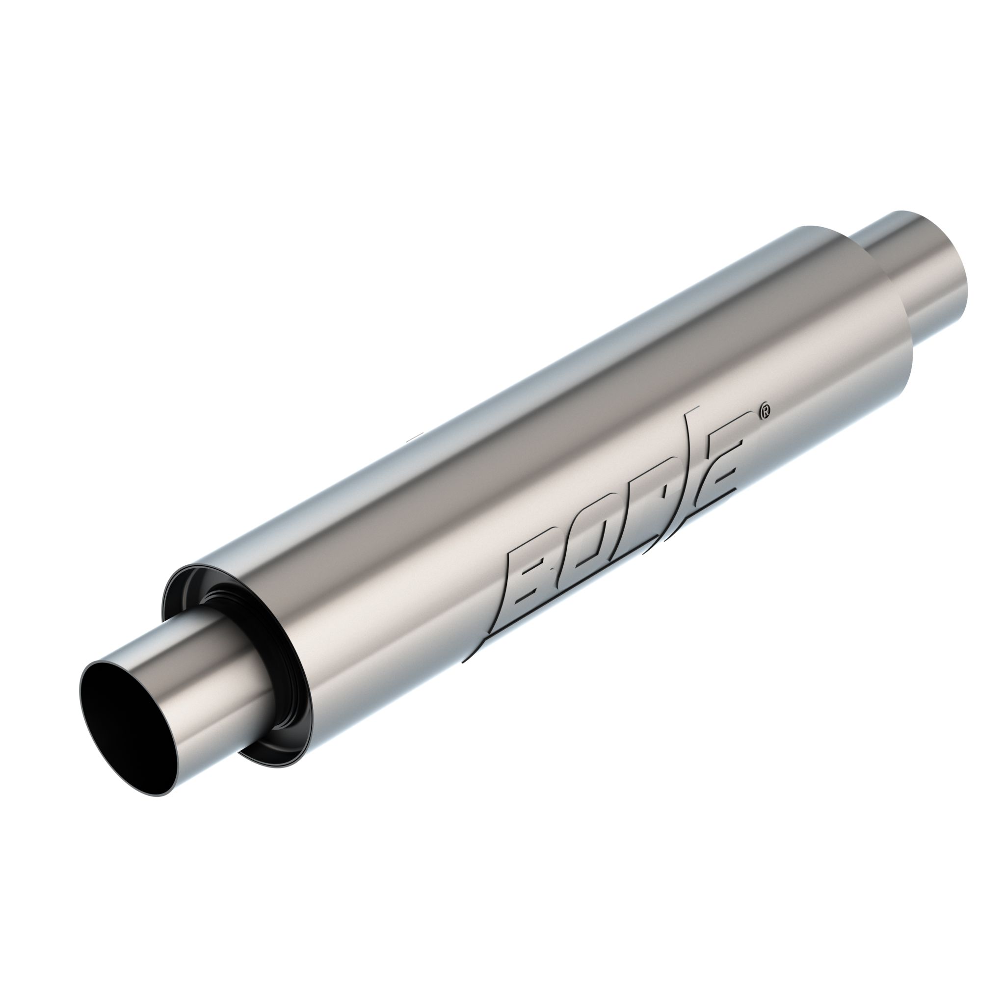 Low profile Multicore Muffler 2.5in Center in/out 4in Round x 16in case 21in Overall Length. Non directional. Part # 401382