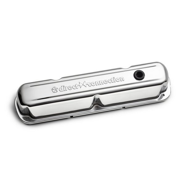 Engine Valve Covers; Steel; Chrome; Direct Cxn Logo; Fits LA/Small Block Engines