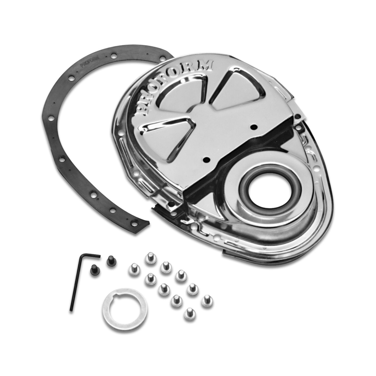 Engine Timing Chain Cover; Chrome; Steel; Two-Piece Style; Fits SB Chevy