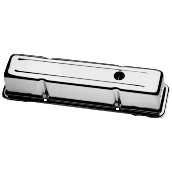 Engine Valve Covers; Stamped Steel; Tall; Chrome; w/ Baffles; Fits SB Chevy