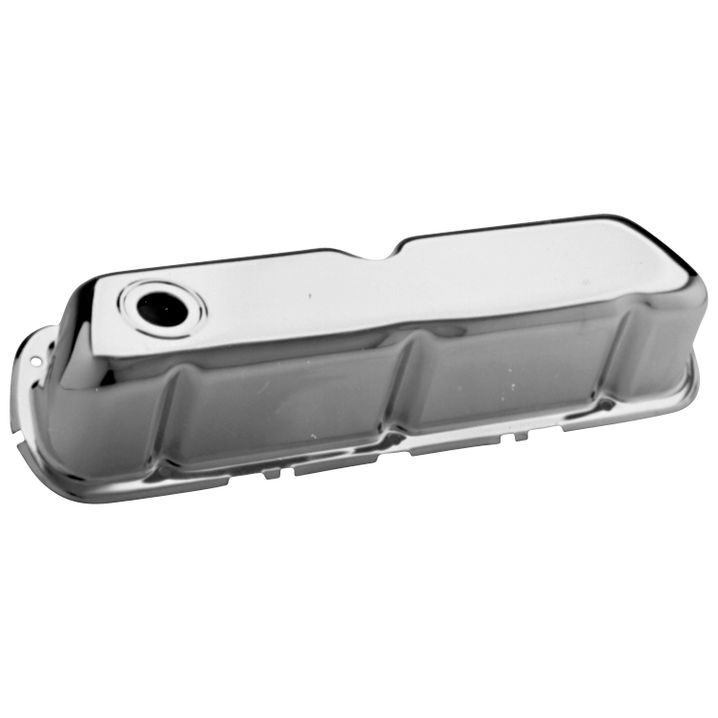 Engine Valve Covers; Stamped Steel; Std Height; Chrome; w/Baffles; Fits SB Ford