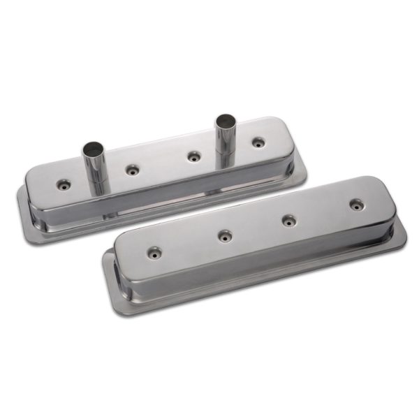 Engine Valve Covers; Circle Track-Center Bolt Style; Die Cast; w/Tubes; SB Chevy