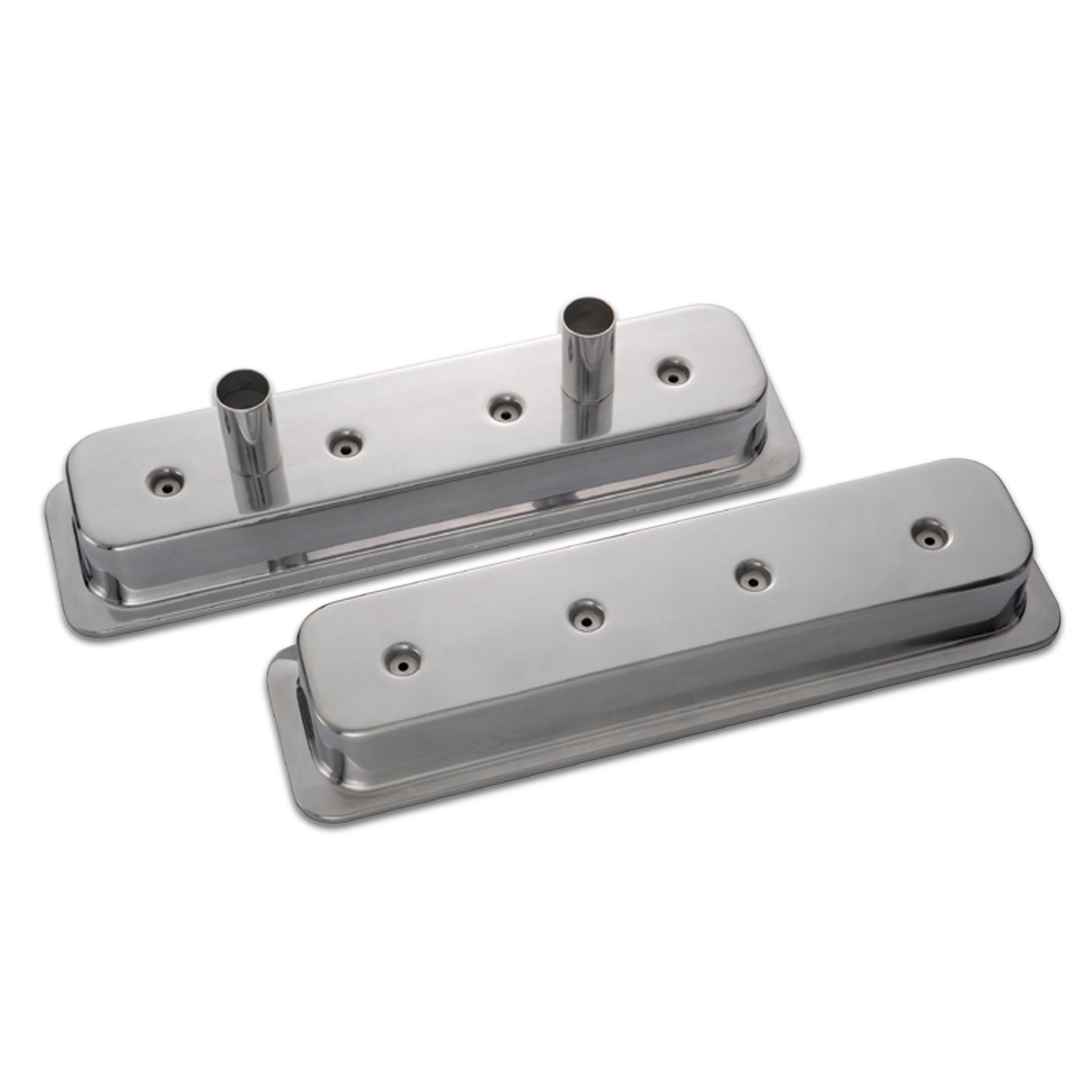 Engine Valve Covers; Circle Track-Center Bolt Style; Die Cast; w/Tubes; SB Chevy